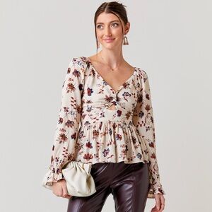 NWT - Francesca’s Long Sleeve Ruffled Peplum Blouse